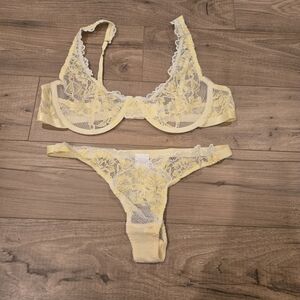 NIP Blk Lux Boutique Lemon Yellow Floral Lace Lingerie Set - Size M